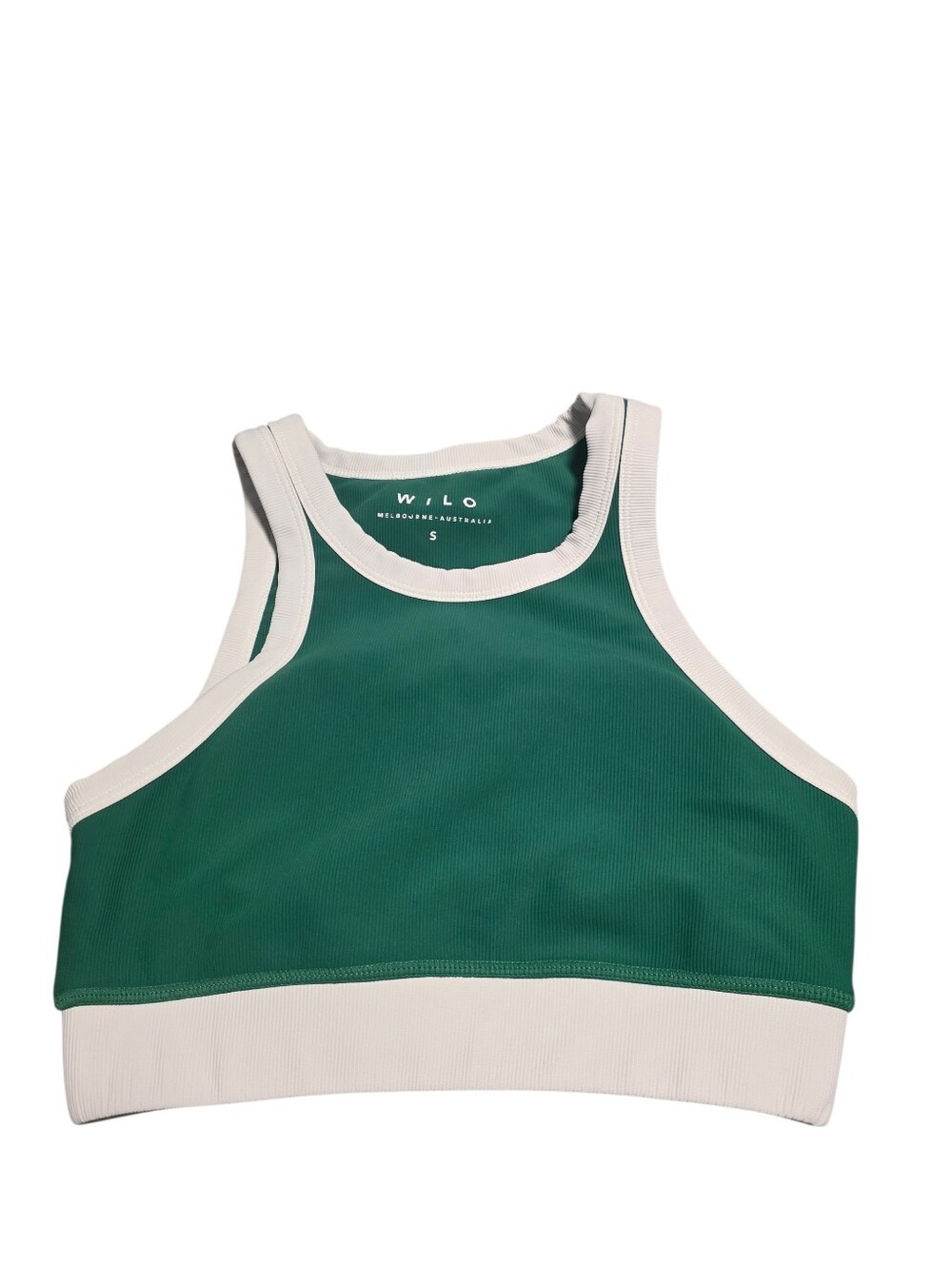 WILO The Label EUC Green & White Retro Style Banded Sports Bra Size S